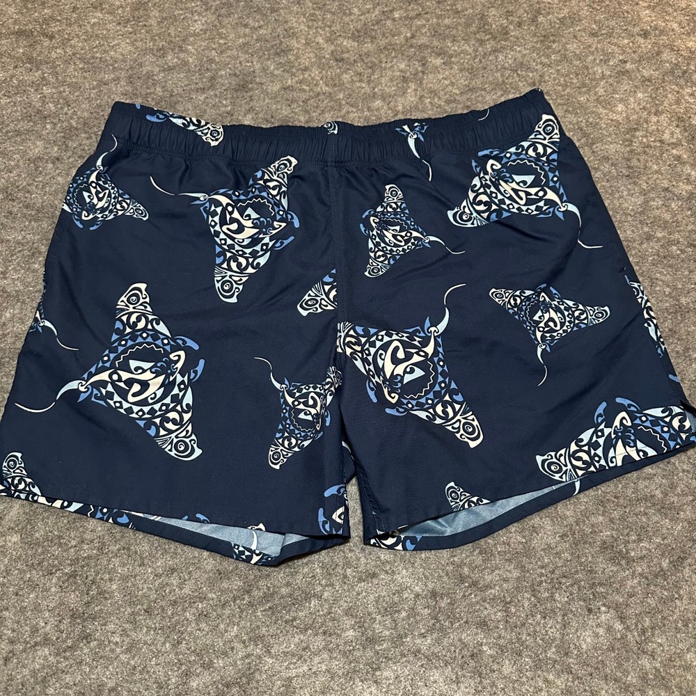 Zegna Sport Swim Trunks Mens XL Blue Tribal Stingray Beachwear Cruise Resort
